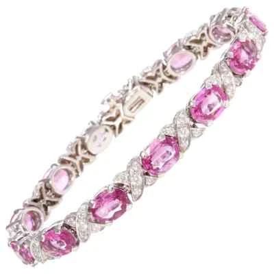 Features Oval Cut Faceted Pink Sapphires With Genuine White CZ Gorgeous Bracelet - Image 1 of 4