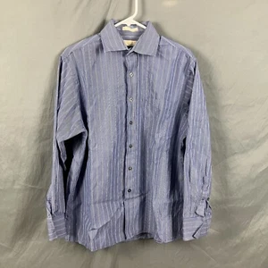 Michael Kors Dress Shirt Button Up 16.5 34/35 Large Blue White Striped Pocket - Picture 1 of 12