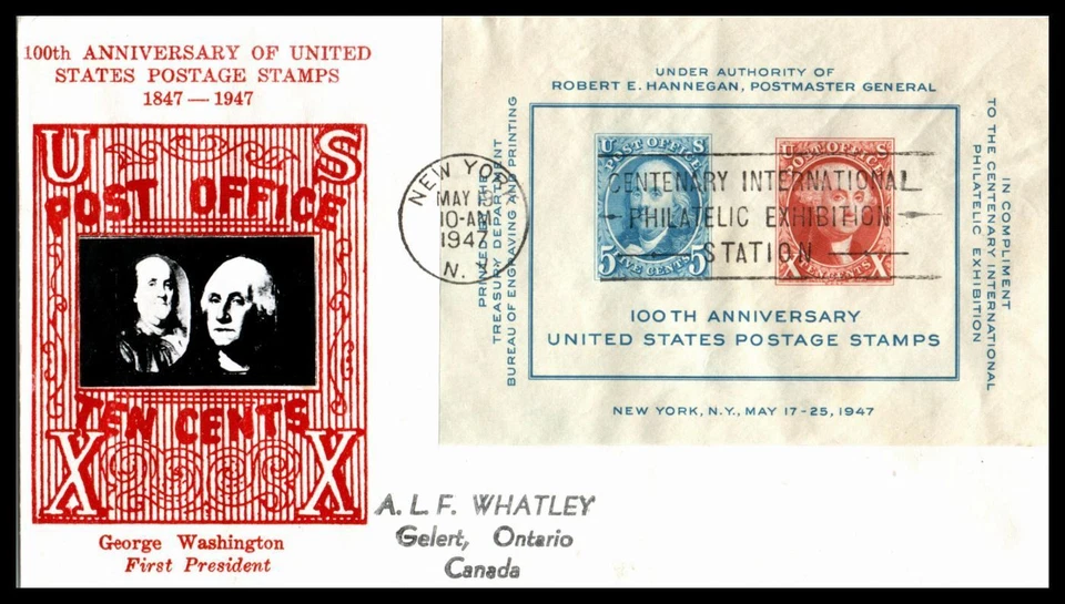 1947 Stamp Centennial FDC Sc 948-42 with Crosby real photo cachet (14 - Image 1 of 1