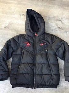 Nike 3 band winter coat Girls Small S 8-10 Years Black Puffer Full Zip Jacket - Picture 1 of 10