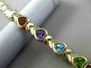 12CT Lab Created Multi Gemstone Pretty Heart Love Bracelet 14KYellow Gold Plated - Picture 1 of 8