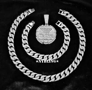 JUEGO DE 3 piezas de collar y pulsera Miami Cuban Gargantilla Circonial Chapado, colgante de la última cena XL - Imagen 1 de 14