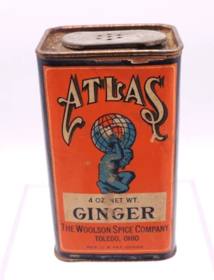 Vintage Atlas Ginger Spice Tin 4oz Woolson Spice Co Toledo OH Advertising - Image 1 of 4