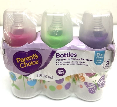 Parent's Choice Slow Flow 5oz Multicolor BPA Free Baby Bottles Newborns 0+M 3PK - Image 1 of 4