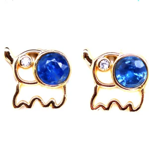 Gemstone 6 MM. Blue Kyanite & White Zircon Elephant Earrings 925 Sterling Silver - Picture 1 of 4