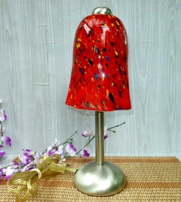 ACCENT LAMP ~ RED MOTTLED GLASS BELL SHADE Brushed Nickel  14.5"  - Image 1 of 4