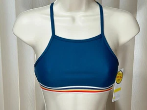 Girls Zella Pullover Bikini Swim Top 10 T Back Blue Rainbow Stripe GL398085BG - Picture 1 of 8