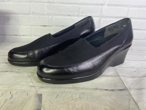 Munro Kayla Womens Black Slip On Wedge Heels Shoes Leather Micro Fiber Size 9 WW - Picture 1 of 12