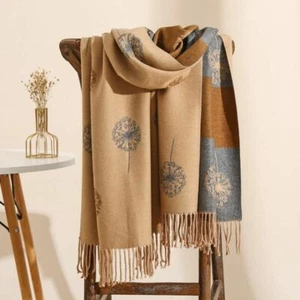Ladies Scarf Long Soft Dandelion Pattern Scarves Soft Cashmere Touch Tassels UK - Picture 1 of 30