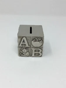 Silver Plate Metal Baby Alphabet Block Piggy Bank A - H Apple Bear Cat Duck Etc. - Picture 1 of 7