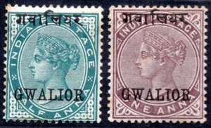 INDIA 1885 UK GWALIOR QUEEN VICTORIA S.G. #1-2 S.C. #1-2 ORIGINAL GUM - Picture 1 of 2