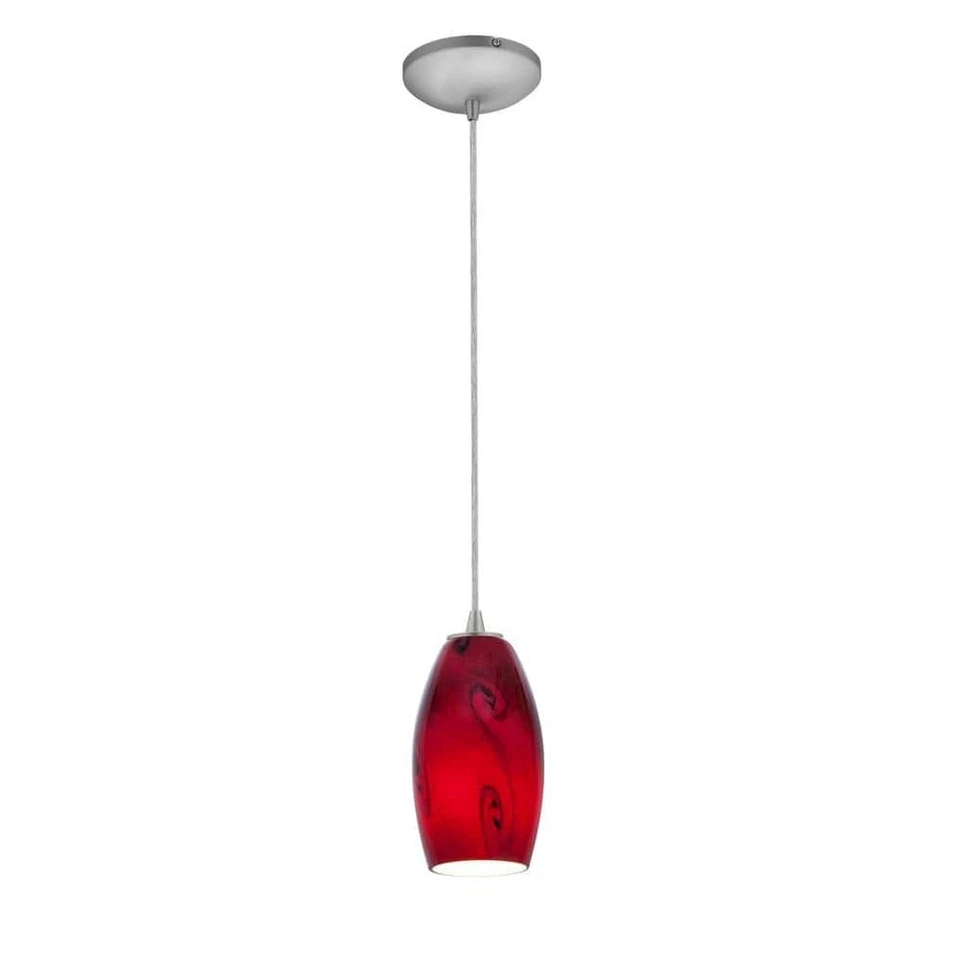 Access Light Merlot 1-Light Brushed Steel Cord Pendant with Red Sky Glass Shade - Image 1 of 1