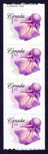 Canada sc#2196i The Marsh Skullcap, End strip of 4, Washed Phosphor, Mint-NH - Picture 1 of 2