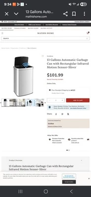 13 Gallons Automatic Garbage Can with Rectangular Infrared Motion - Image 1 of 4