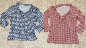 Two J. McLaughlin Durham Catalina Cloth Top 3/4 Sleeve Blue/green Dulce Size XS - Picture 1 of 9