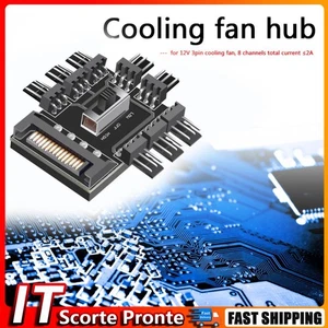 Splitter Cooling Fan Hub PC SATA 1 to 8 3Pin 12V Power Socket PCB Adapter IT - Afbeelding 1 van 5