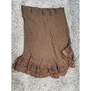 Max Studio Midi Rock Rüschenbesatz Stufensaum Stretch Größe Large Farbe Braun - Bild 1 von 10