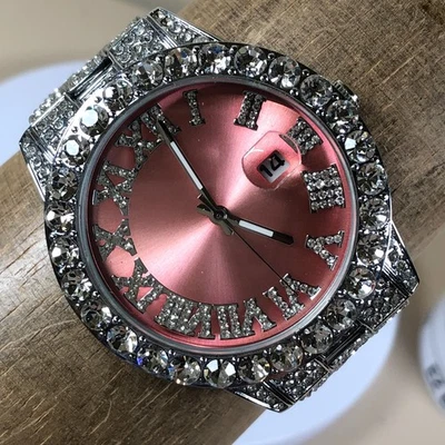 Unbranded Women Fashion Full Crystal Pave Silver Tone 43mm Watch 7 1/2" - Image 1 of 4