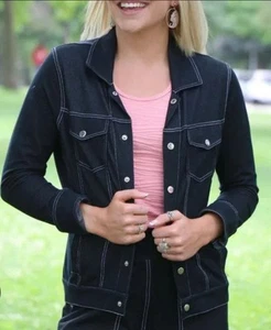 Lucy indiGO Trucker Jacket Small Black Stretchy Basic - Picture 1 of 10