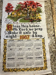 Vintage 1967 Linen Hanging Calendar Kitchen Towel  Bless This House - Picture 1 of 7