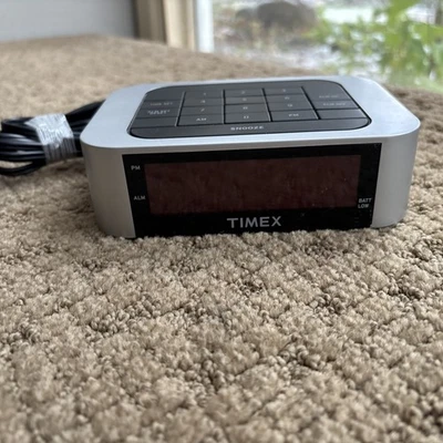 Timex T123S Red Numbers LED Alarm Clock Digits Retro Style Silver Classic - Image 1 of 4