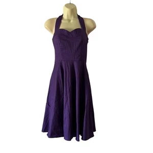 Purple Retro Vintage Look Halter Dress Pinup Girl Rockabilly Size Small - Picture 1 of 13