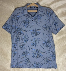 Travis Mathew Shirt Men’s XL Gray Blue Bamboo Leaf Golf Polo Tropical Print - Picture 1 of 12