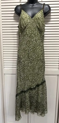 Believe Green Geo Chiffon Sleeveless Maxi Dress Size 12 Lace Straps Lined - Image 1 of 4