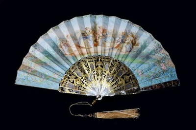 Antiguo abanico de mano madreperla mediados de finales del siglo XIX Foto 1 de 4