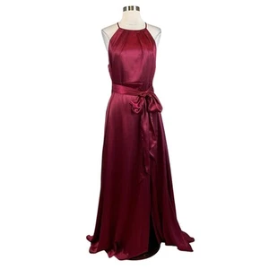 Alex Evenings Women's Formal Dress Size 12 Wine Red Satin Sleeveless Halter Gown - Picture 1 of 12