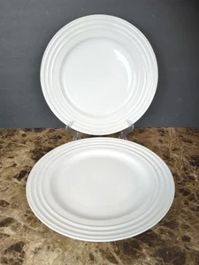 Set Of 2 LE CREUSET White Dinner Plates 12” Embossed Rings  - Picture 1 of 10