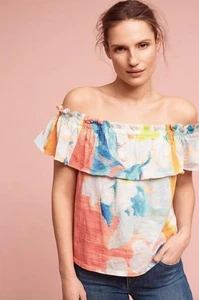 Anthropologie Meadow Rue schulterfreies Top Größe XS mehrfarbig Baumwolle neu Etikett $ 88 - Bild 1 von 4