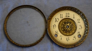 ANTIQUE E. INGRAHAM ORNATE 5.75" CLOCK DIAL AND BEZEL - with GLASS - Picture 1 of 5