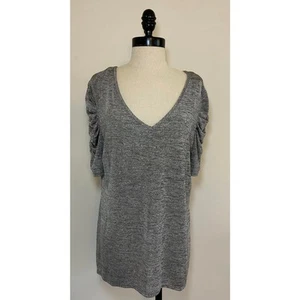 MSK Gray Silver Sparkle Glitter V-neck Cinched Blouse Top Pullover Womens XL - Picture 1 of 7