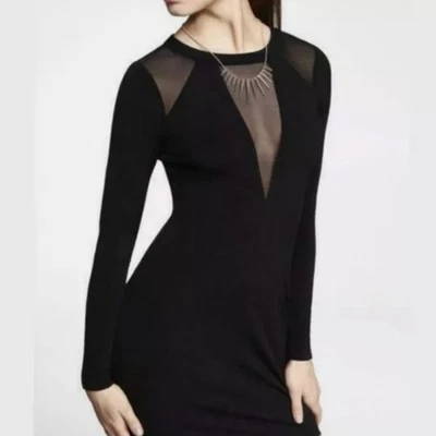 Vestido ceñido al cuerpo Express negro manga larga recorte transparente talla S LBD cóctel fiesta  Foto 1 de 4