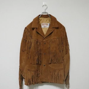 Schott Western Fringe Leather Jacket Men Size 38 Brown Used - Picture 1 of 13