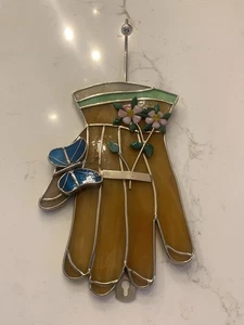 Buntglas Sonnenfänger Hand thront Schmetterling Blumen Wandhaken 6" - Bild 1 von 10