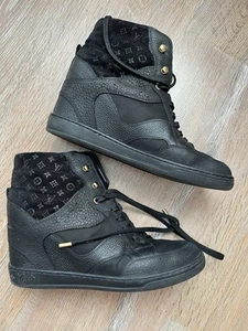 Louis Vuitton Monogram Black Leather High Top Wedge Sneakers Size 40 - Picture 1 of 19