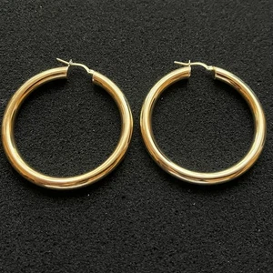 925 Gold Over Sterling Silver Bold Hoop Earrings 2” Tall & 11 Grams - Picture 1 of 6