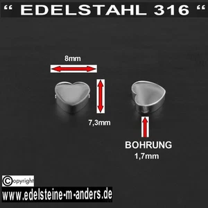 Edelstahl Schmuck Zwischenteil Herz 8mm Zwischenperlen Spacer Ketten Armband - Bild 1 von 1