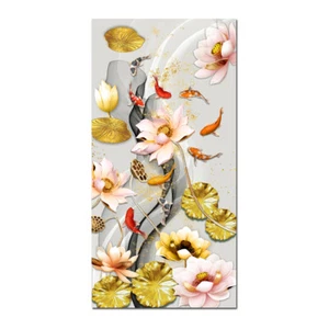 Wall Decor Art Canvas Prints Gold Lotus Abstract Feng Shui Koi Fish Painting - Picture 1 of 6