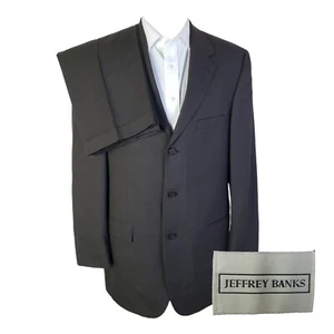 Jeffrey Banks Green Windowpane Check Wool 3 Button 2 Piece Suit Mens 42L 36x29 - Picture 1 of 12