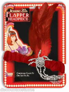 DIADEMA ROJA CHARLESTON FLAPPER con PLUMA ROJA ACCESORIO DE DISFRAZ DE HALLOWEEN - Imagen 1 de 1