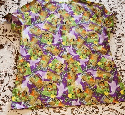 Halloween Scrub Top Med Frankenstein Ghosts Witches Owls Bats - Image 1 of 4