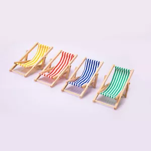 1/12 Dollhouse Miniature Deck Chair Beach Lounge Chair Model Doll Home Ornaments - Picture 1 of 11