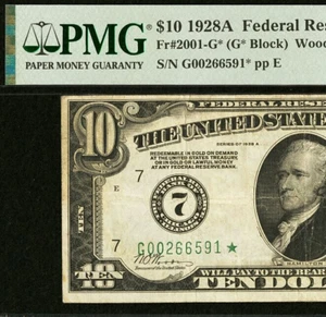 1928A $10 FRN Chicago PMG 25 - Gold on Demand - Rare Star Note Fr 2001-G* - Picture 1 of 3