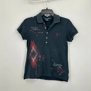 Vintage Ralph Lauren Sport Polo Shirt Kids Medium Black Red Comfy Aztec Grunge - Picture 1 of 6