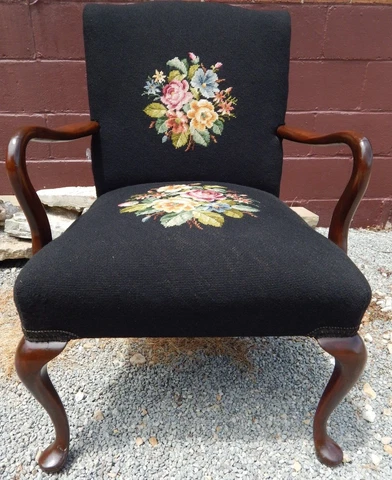 ANTIQUE OR VINTAGE CHAIR WITH FULL NEEDLEPOINT UPHOLSTERY Cover