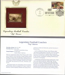 Legendary Football Coaches--Pop Warner--1st day issue-Golden Replica - Picture 1 of 1