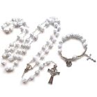 Rose Bead Rosary Necklaces Holy Catholic Jewelry Charm Crafts